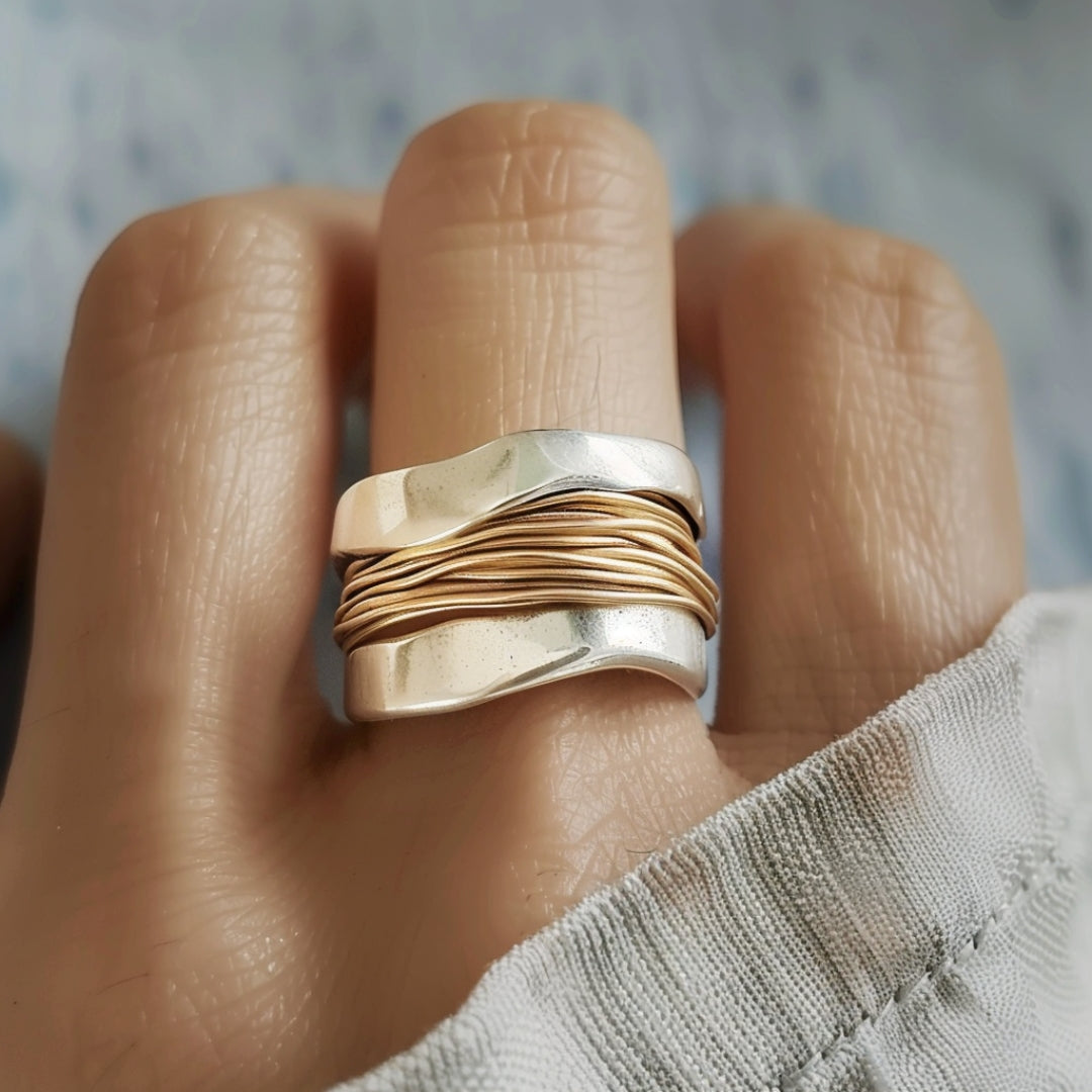 Amanda™  Silver Golden Threads Ring