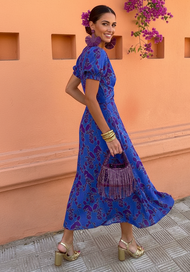 Chloe™ Chic Leaf Print V-Neck Dress