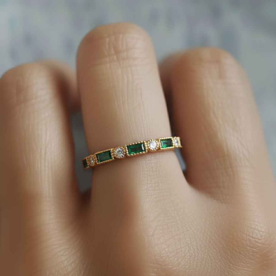 Alex™ Green Inlaid Zirconia Gold Ring